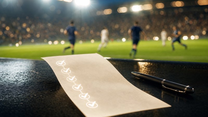 A betting slip listing several selections beside a calculator and stacked chips, illustrating a combined accumulator bet